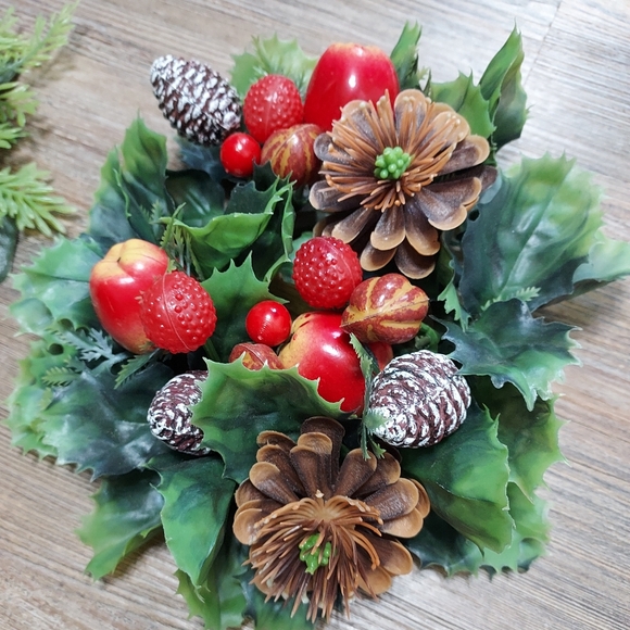 MCM Christmas Plastic Candle Ring Nuts & Fruit Wreath Greenery Lot of 2 - Picture 2 of 6